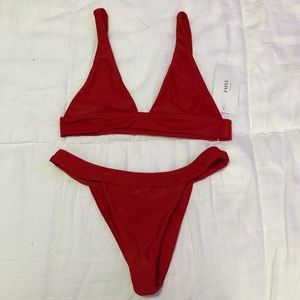 Red triangle bikini set